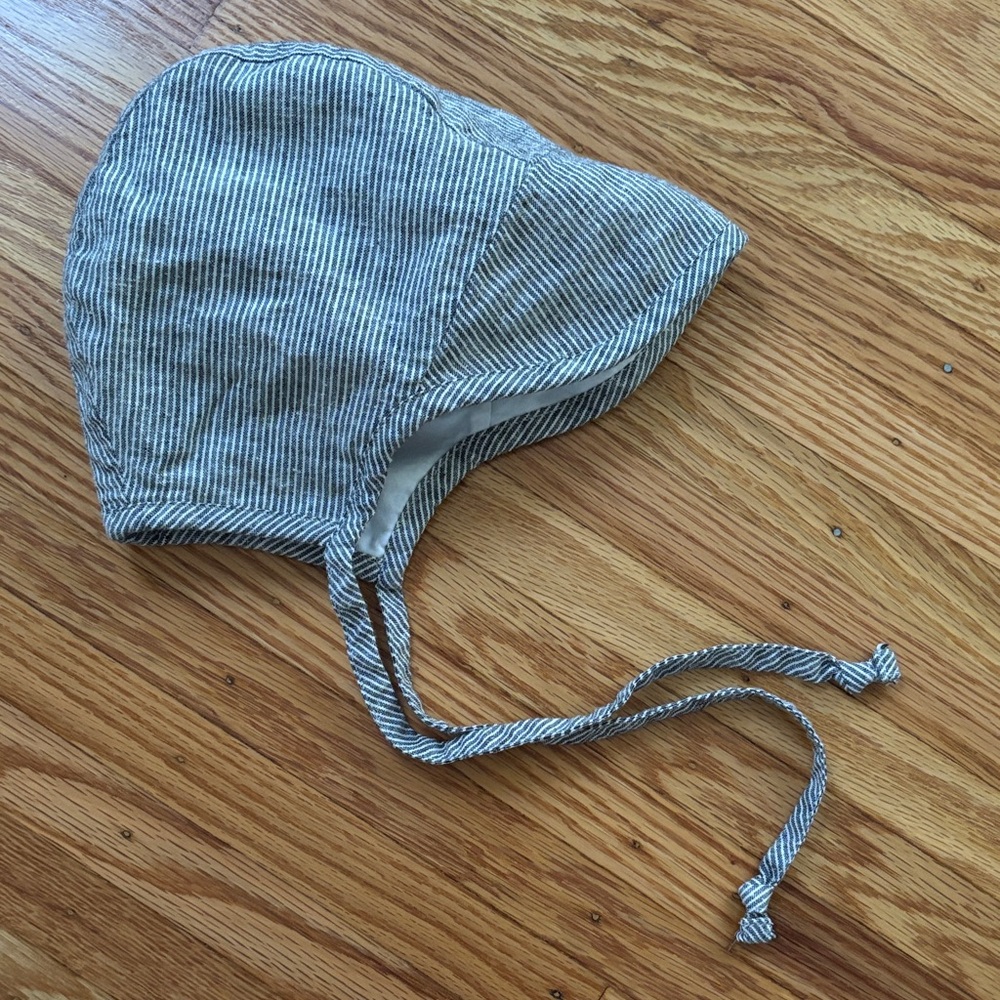 briar baby natural striped stripe brimmed brim bonnet hat with ties cotton lined